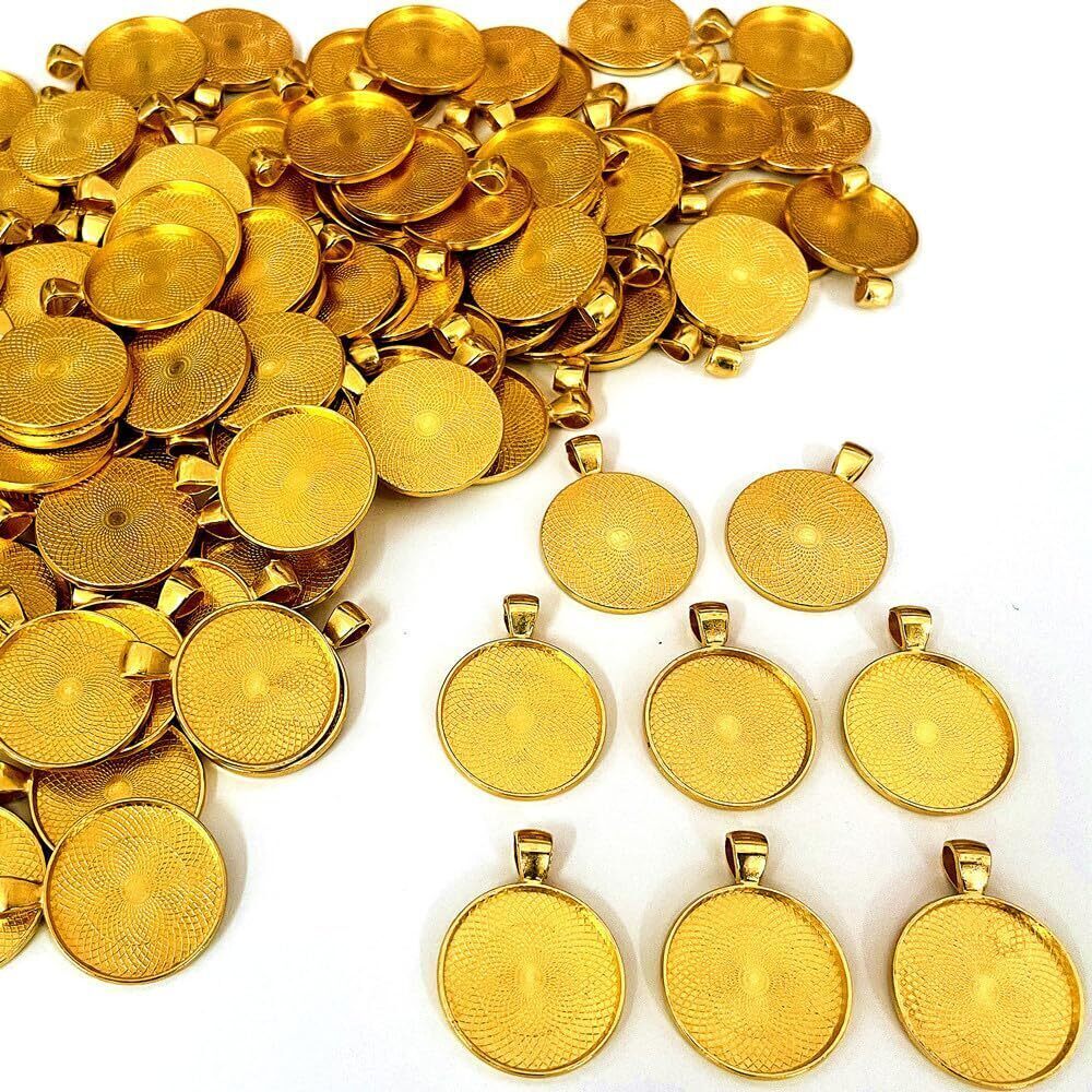 4790 Gold Hand-Made DIY Frame Pendant Tray Round Convex Tray Pendant